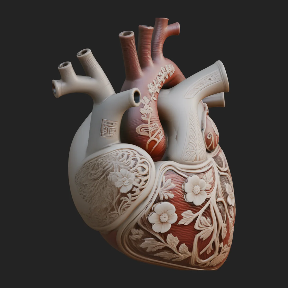 Floral Carved Anatomical Heart Model Design 4