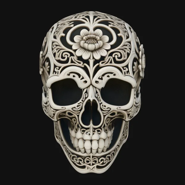 Floral Carved Skull Statue Design 1