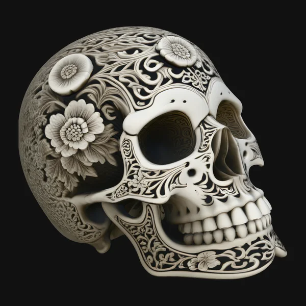 Floral Carved Skull Statue Design 2