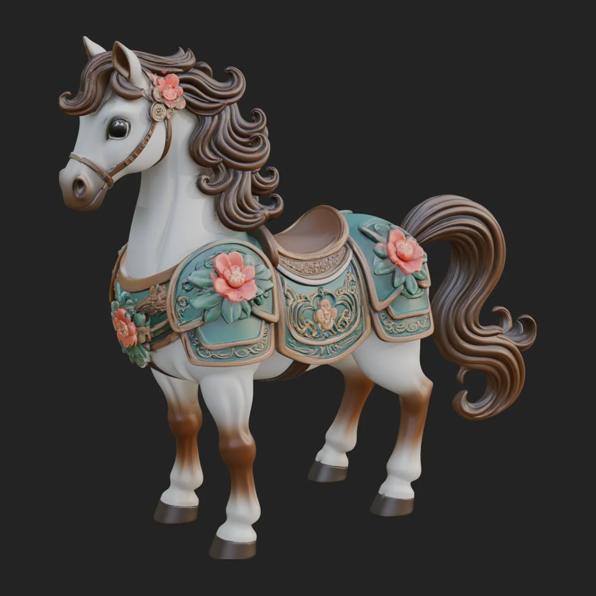 Floral Chibi Horse Statue Design 1