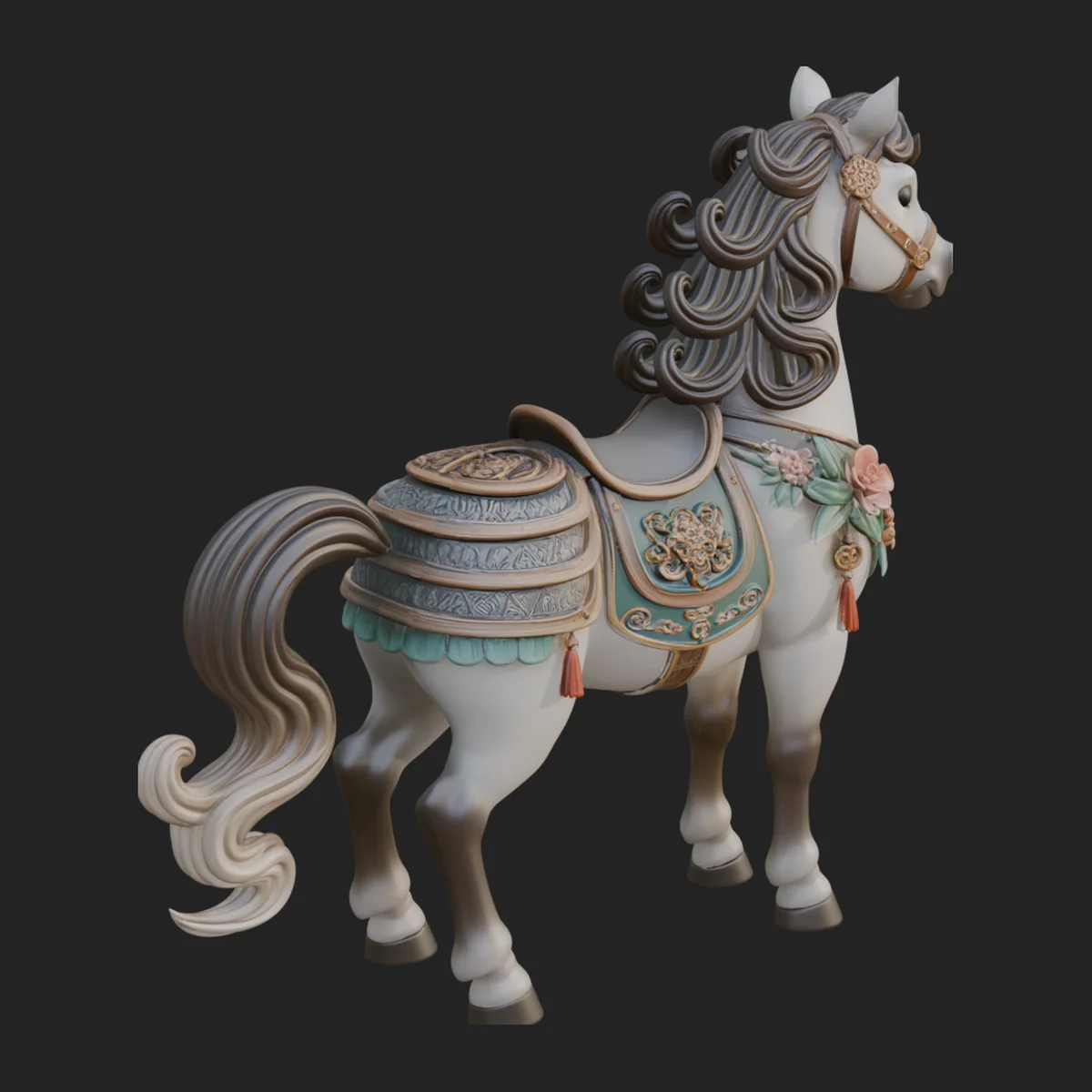 Floral Chibi Horse Statue Design 2