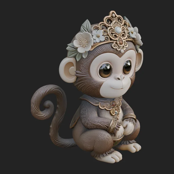 Floral Chibi Monkey Statue Design 1