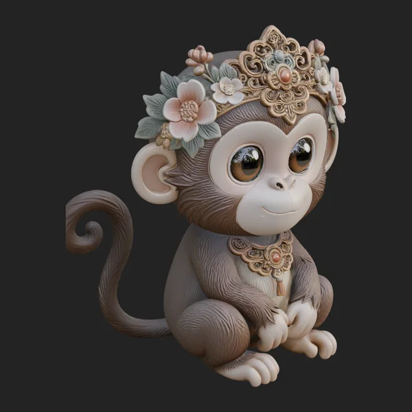 Floral Chibi Monkey Statue Design 2