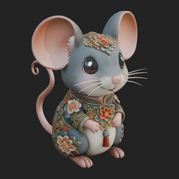Floral Chibi Mouse Statue Design 1