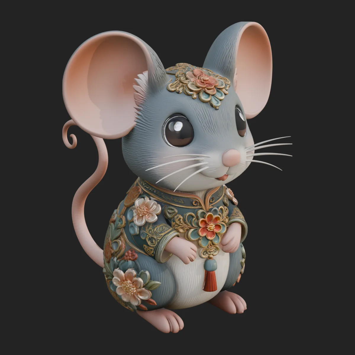 Floral Chibi Mouse Statue Design 1