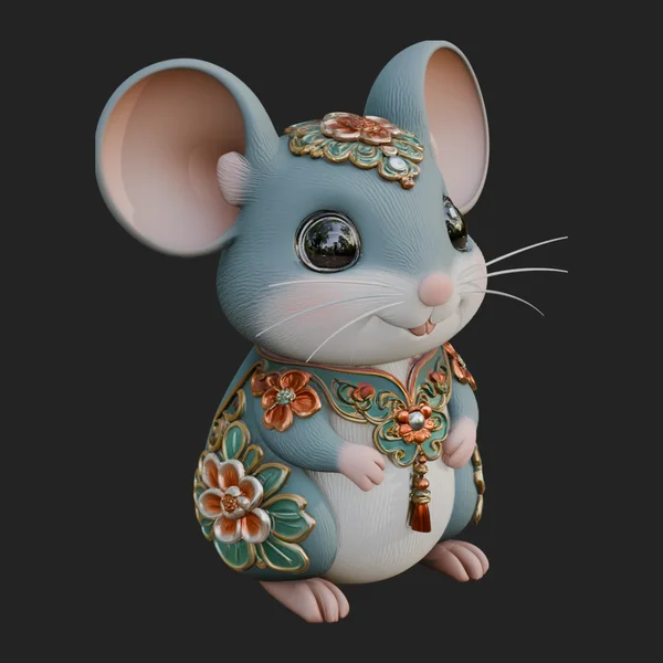 Floral Chibi Mouse Statue Design 2