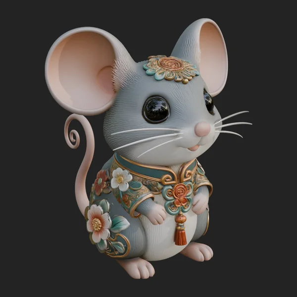 Floral Chibi Mouse Statue Design 3