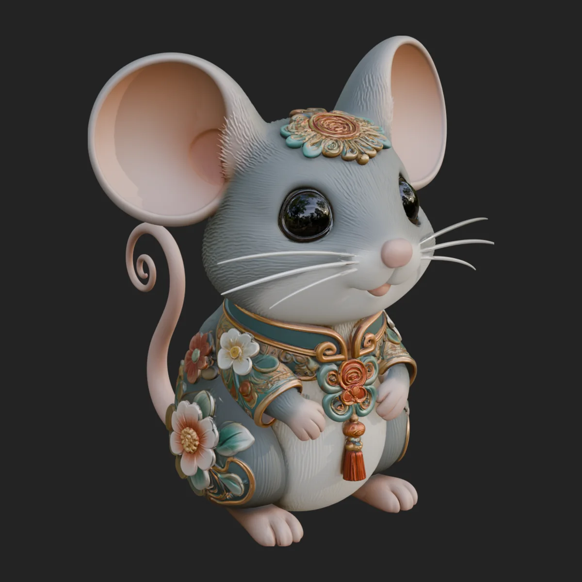 Floral Chibi Mouse Statue Design 3