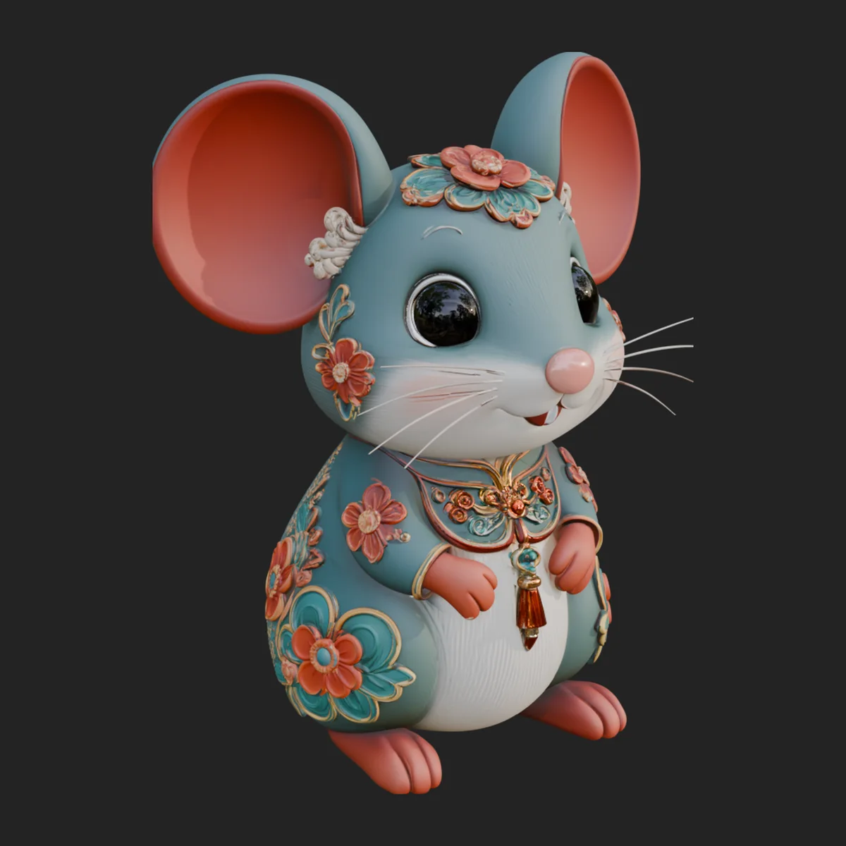 Floral Chibi Mouse Statue Design 4