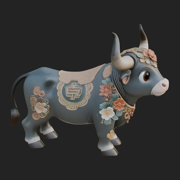 Floral Chibi Ox Statue Design 1