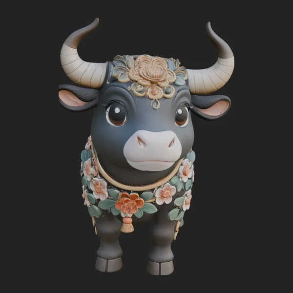 Floral Chibi Ox Statue Design 2