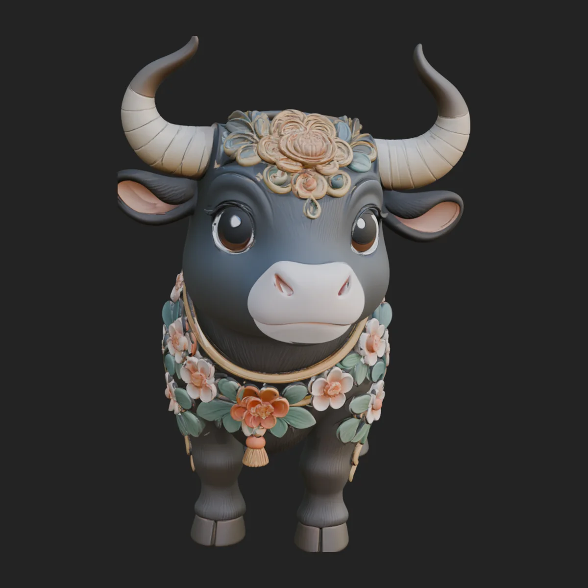 Floral Chibi Ox Statue Design 2