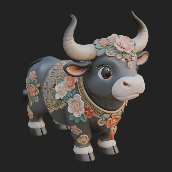 Floral Chibi Ox Statue Design 3