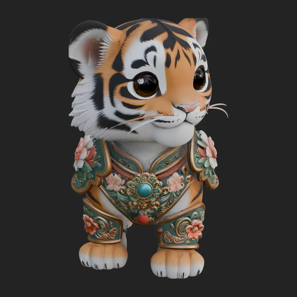 Floral Chibi Tiger Statue Design 2