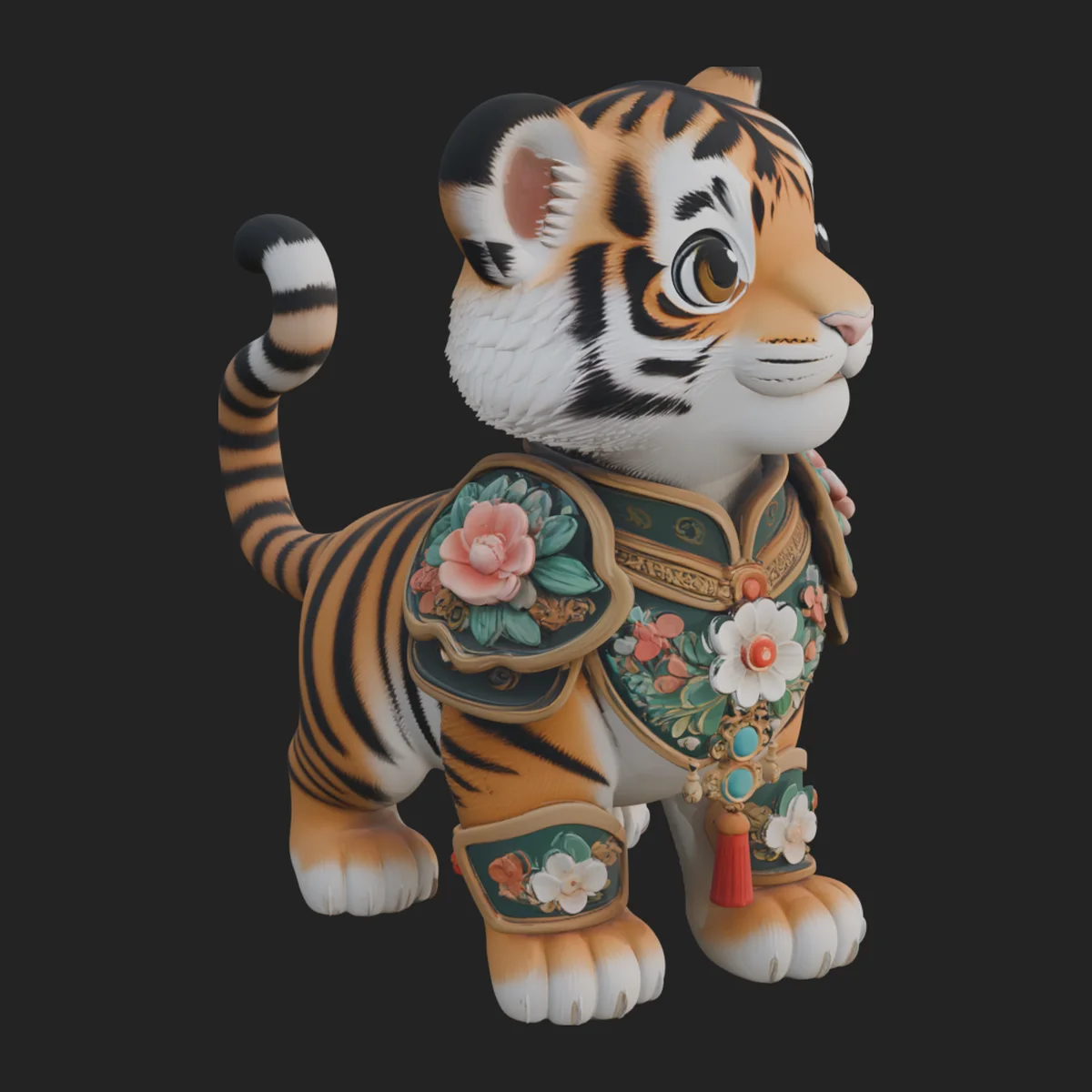 Floral Chibi Tiger Statue Design 3