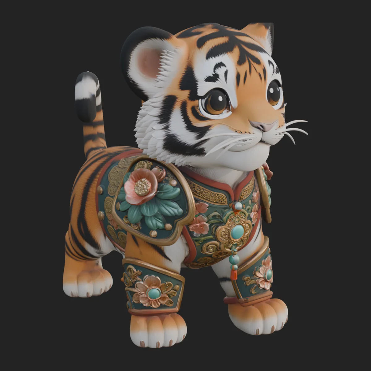 Floral Chibi Tiger Statue Design 4
