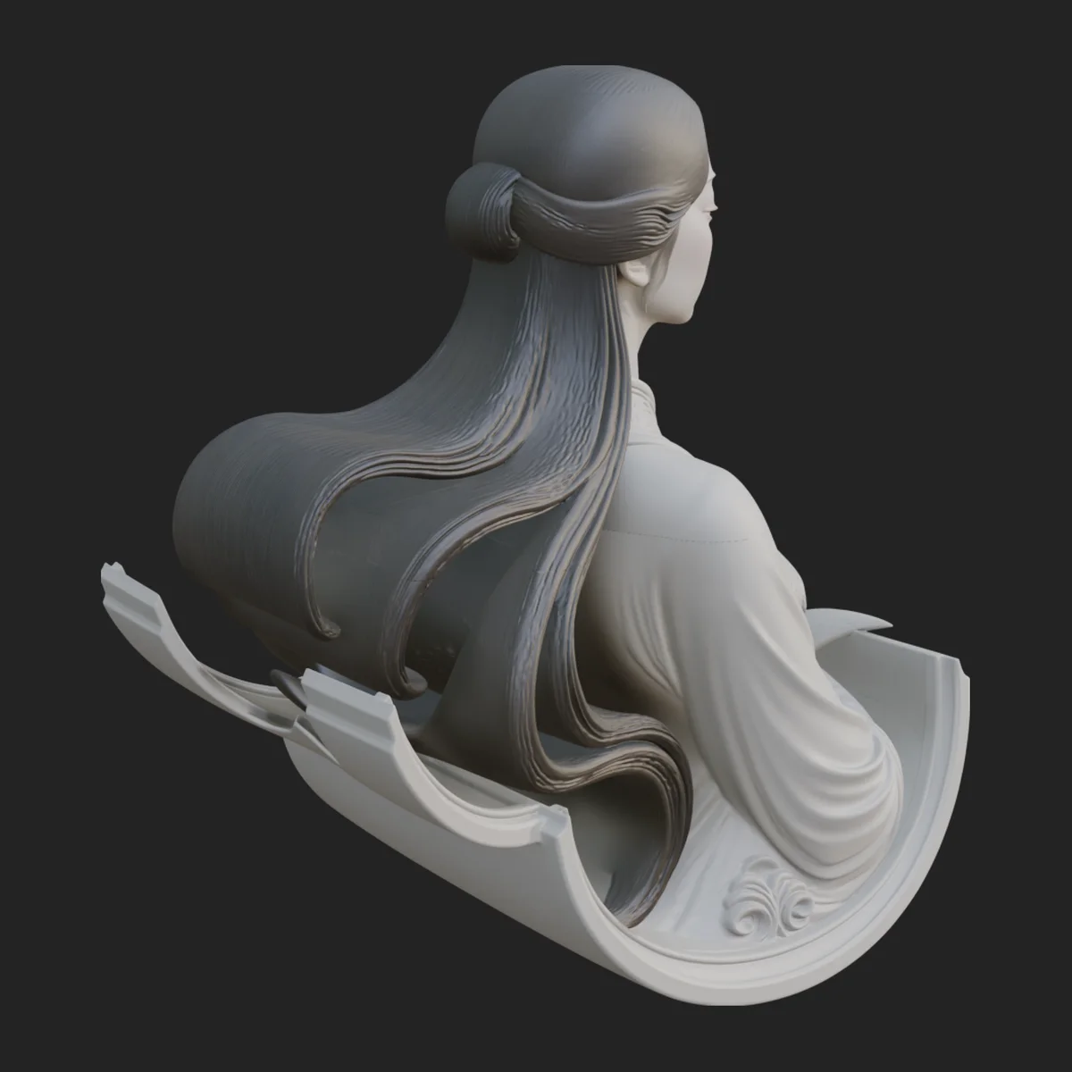 Flowing Hair Woman Bust Statue Design 1