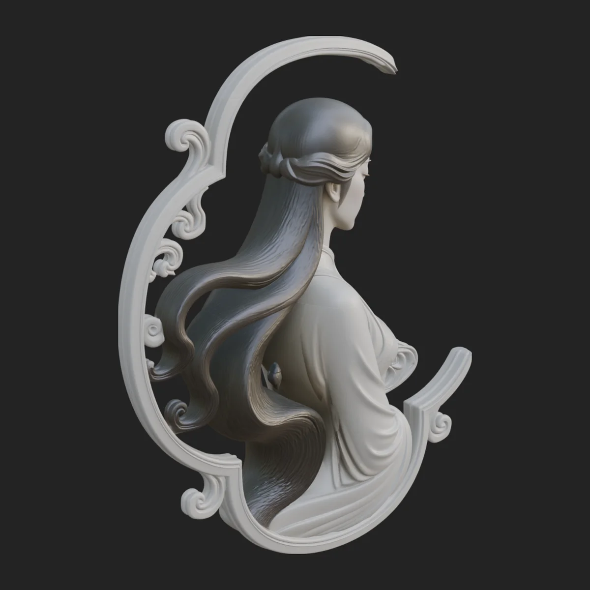 Flowing Hair Woman Bust Statue Design 2
