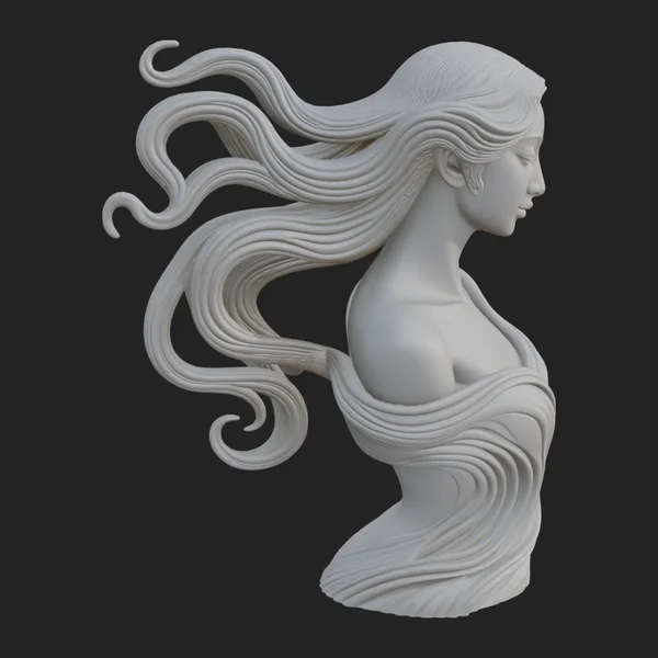 Flowing Hair Woman Bust Statue Design 3