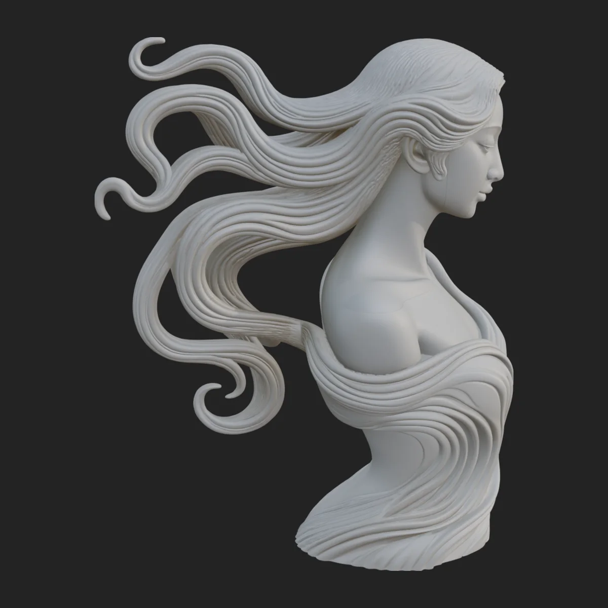 Flowing Hair Woman Bust Statue Design 3