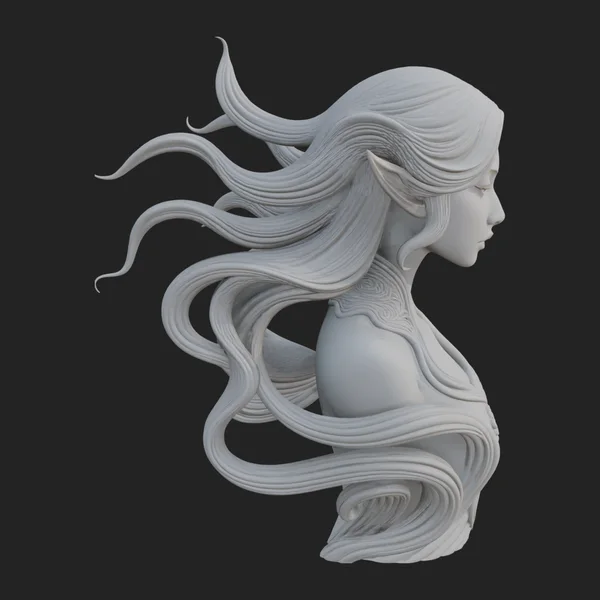 Flowing Hair Woman Bust Statue Design 4