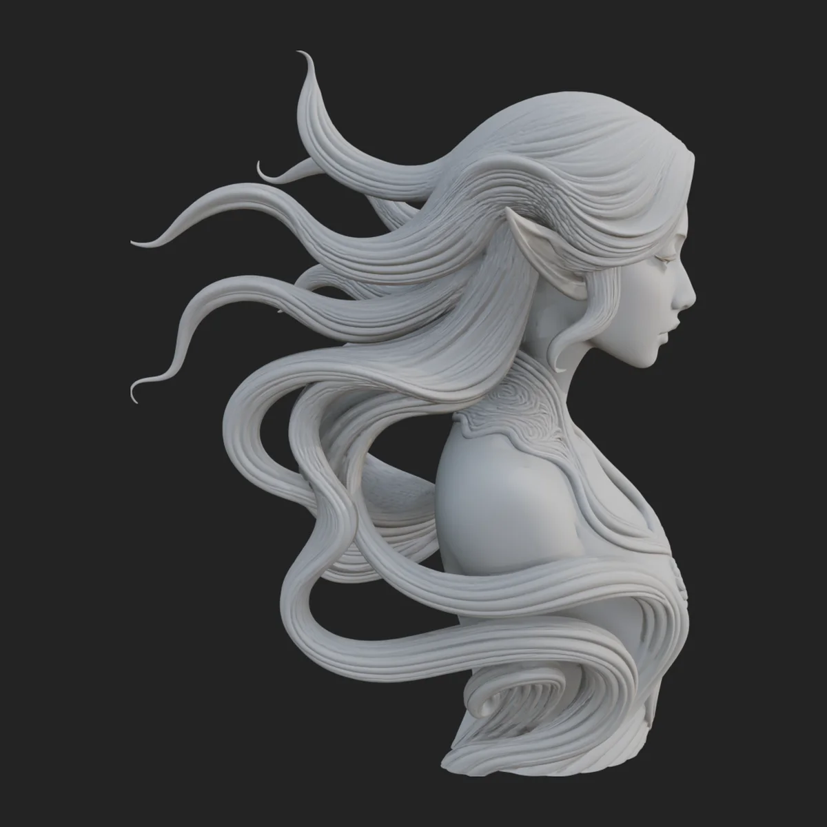 Flowing Hair Woman Bust Statue Design 4