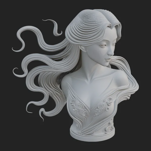 Flowing Hair Woman Bust Statue Design 5