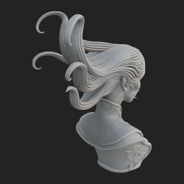Flowing Hair Woman Bust Statue Design 6