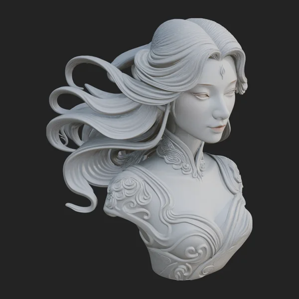 Flowing Hair Woman Bust Statue Design 7