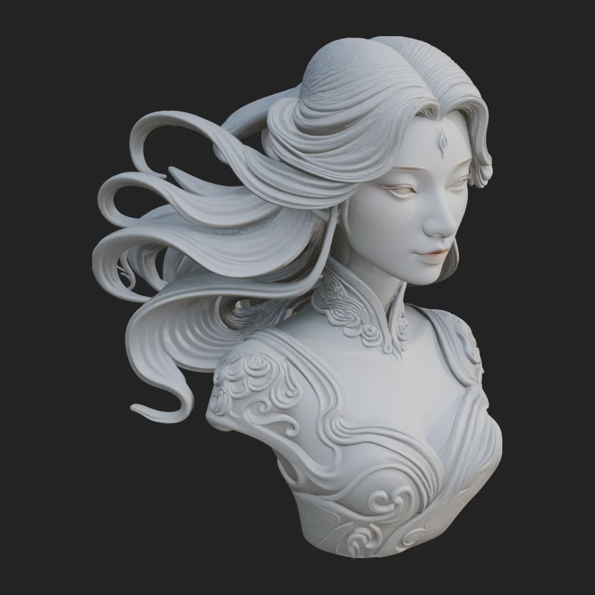 Flowing Hair Woman Bust Statue Design 7