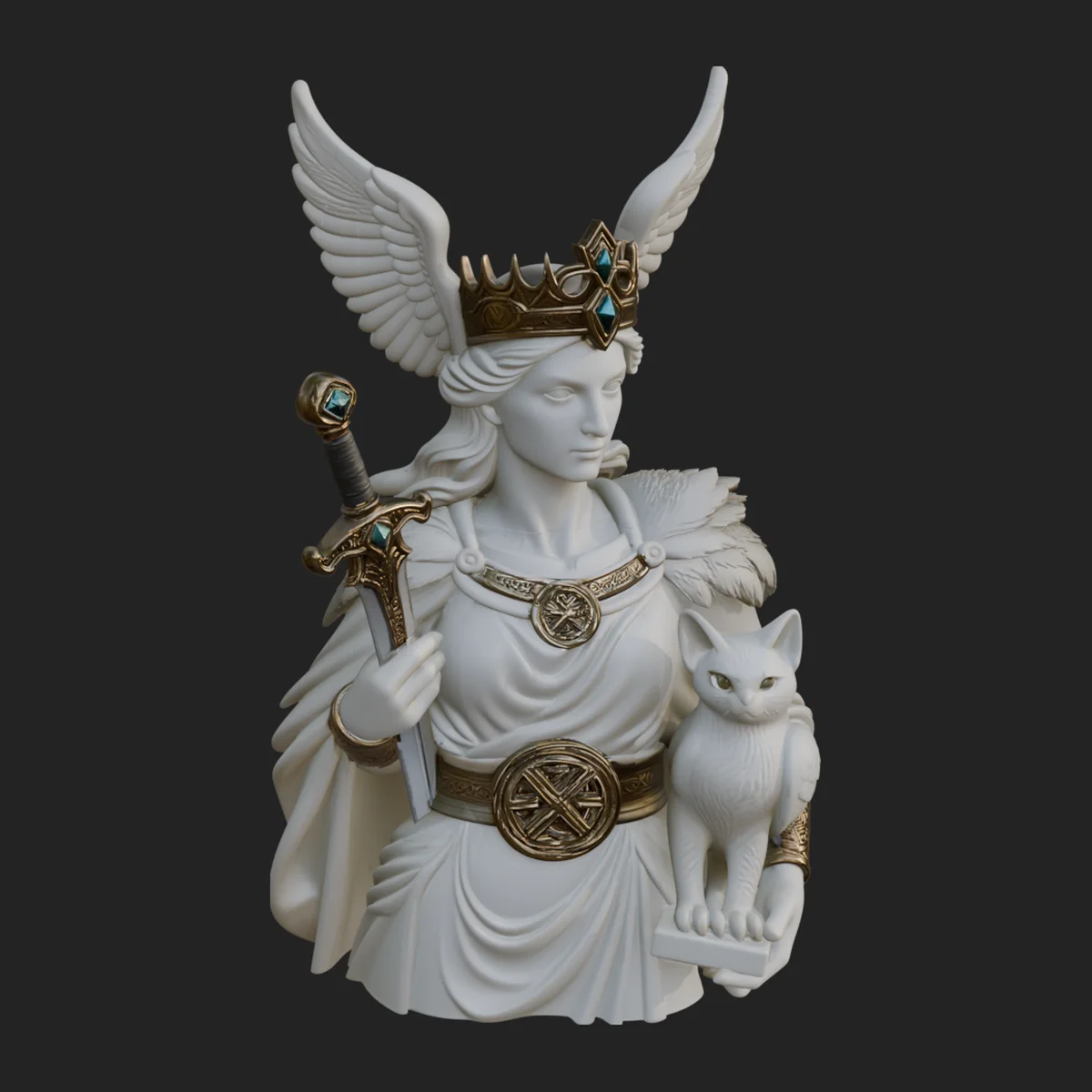 Freya with Cat Bust Statue Design 1