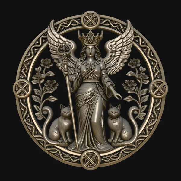 Freya with Cats Relief Medallion Pendant Design 1