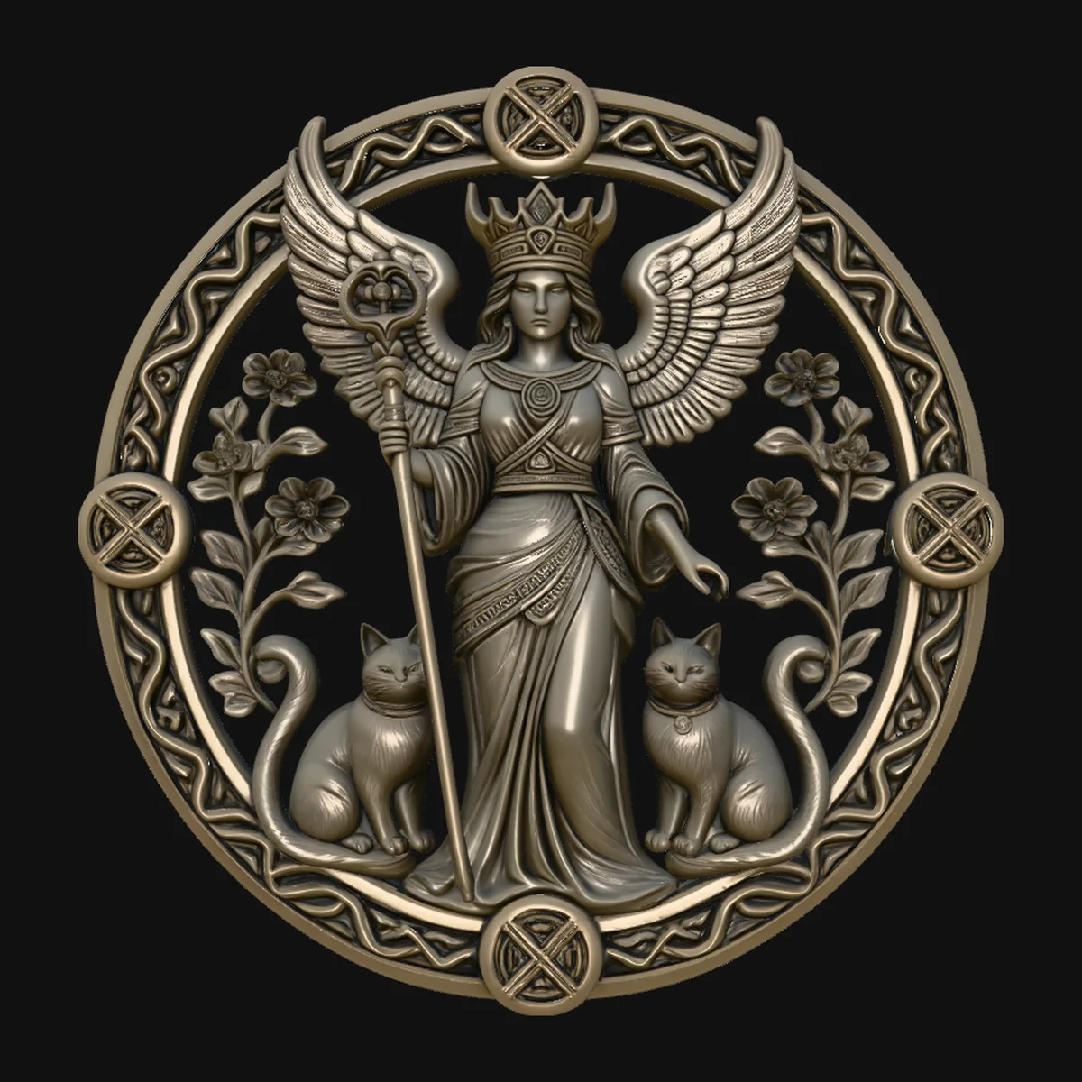 Freya with Cats Relief Medallion Pendant Design 1