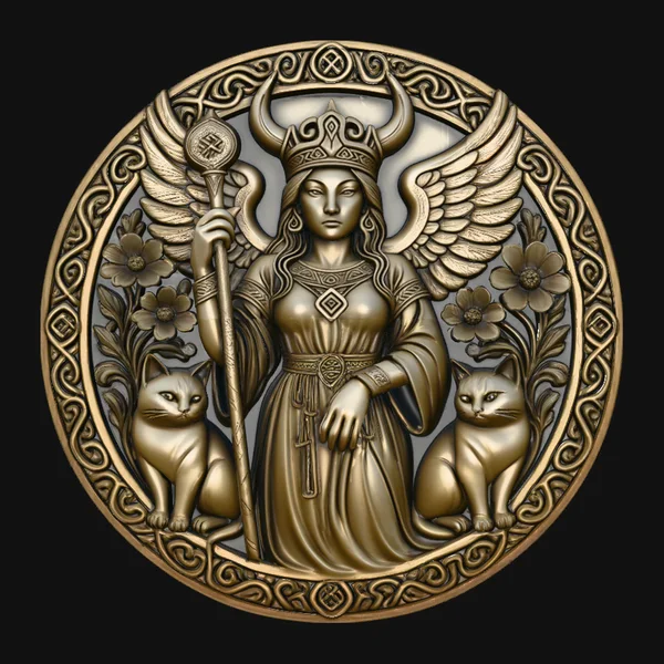 Freya with Cats Relief Medallion Pendant Design 2