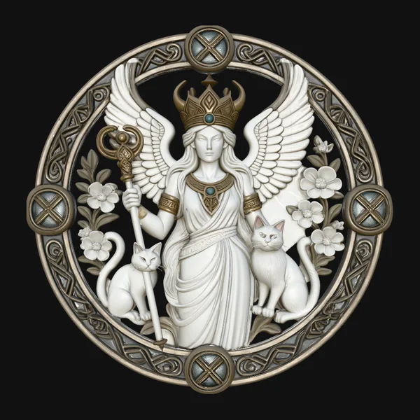 Freya with Cats Relief Medallion Pendant Design 3
