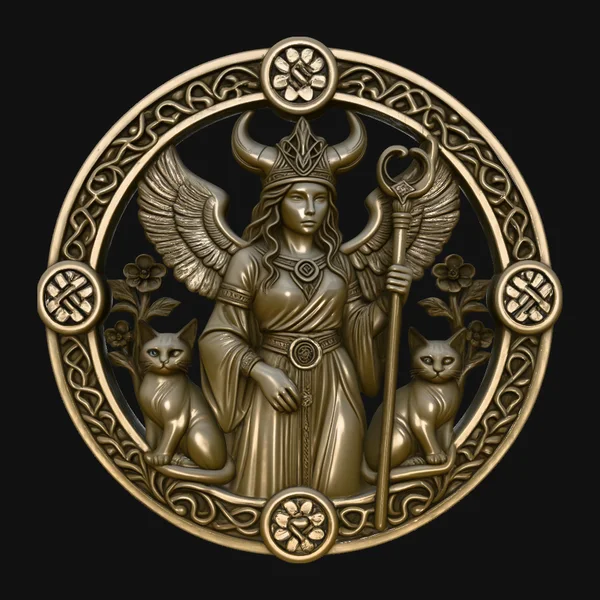 Freya with Cats Relief Medallion Pendant Design 4