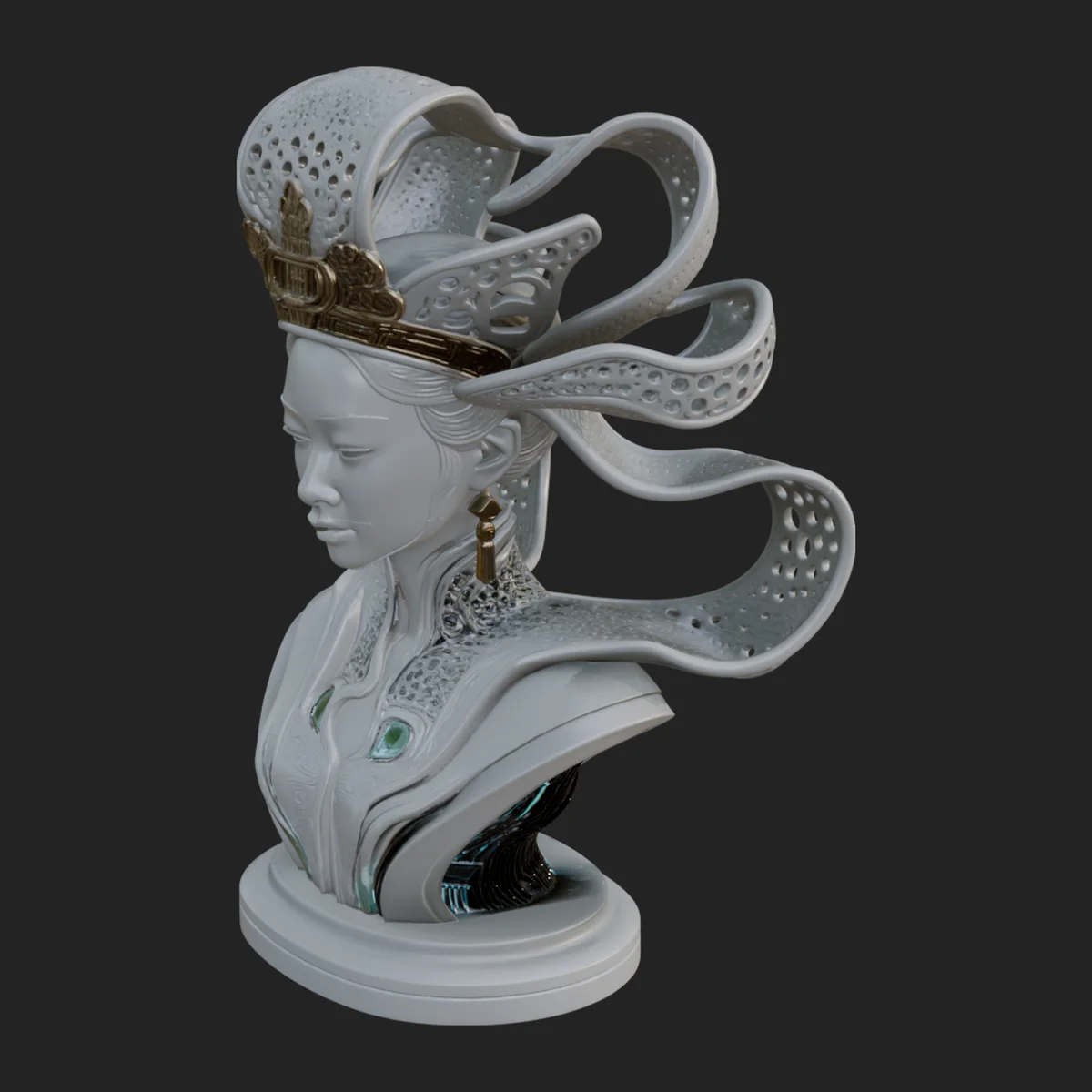 Futuristic Woman Bust Statue Design 10