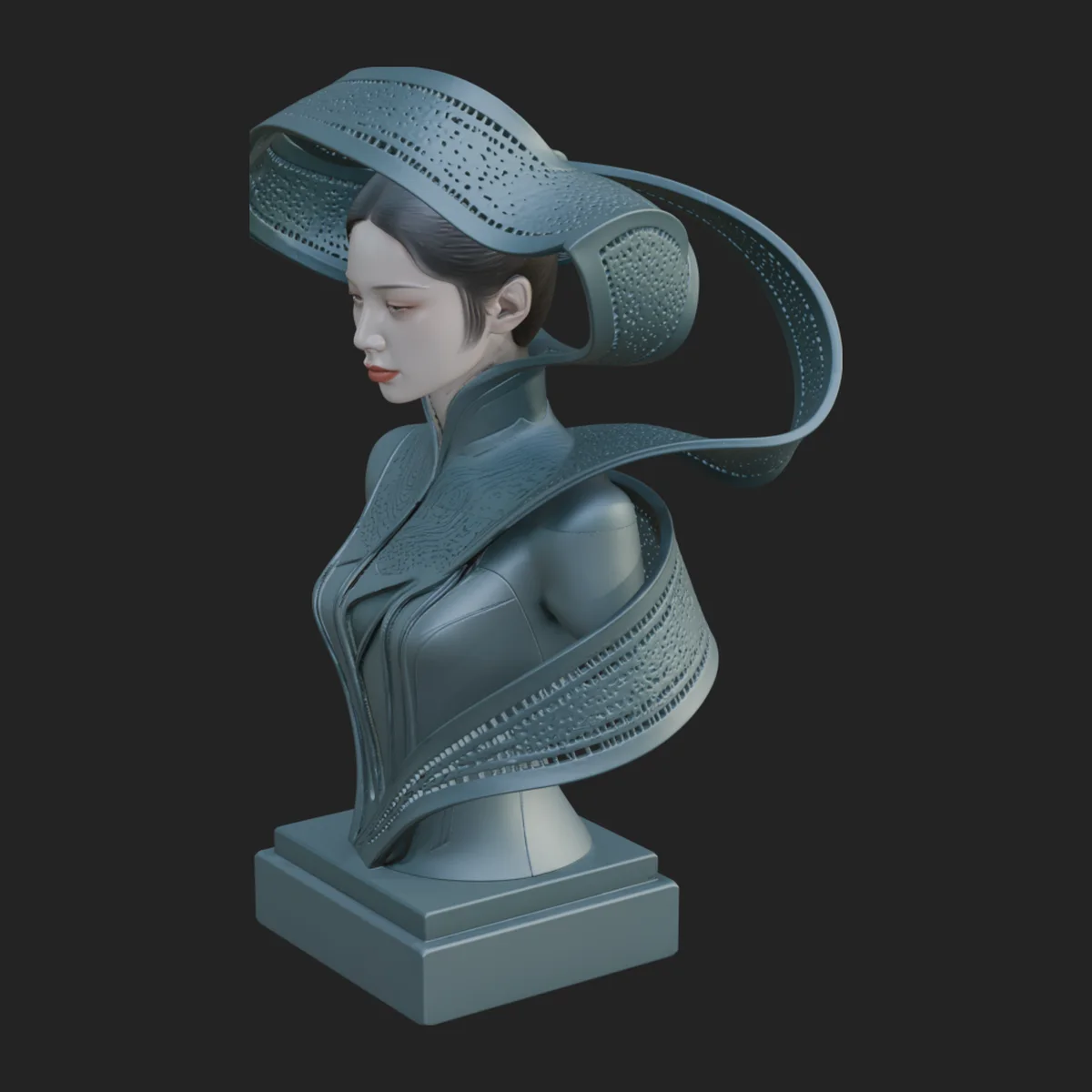 Futuristic Woman Bust Statue Design 11