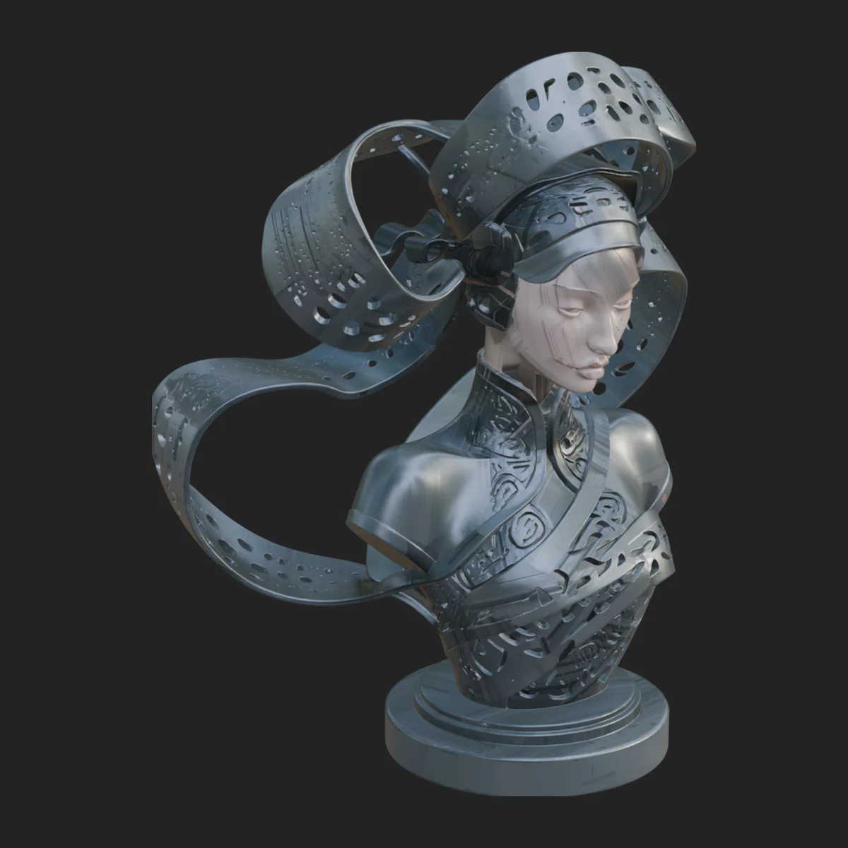 Futuristic Woman Bust Statue Design 12