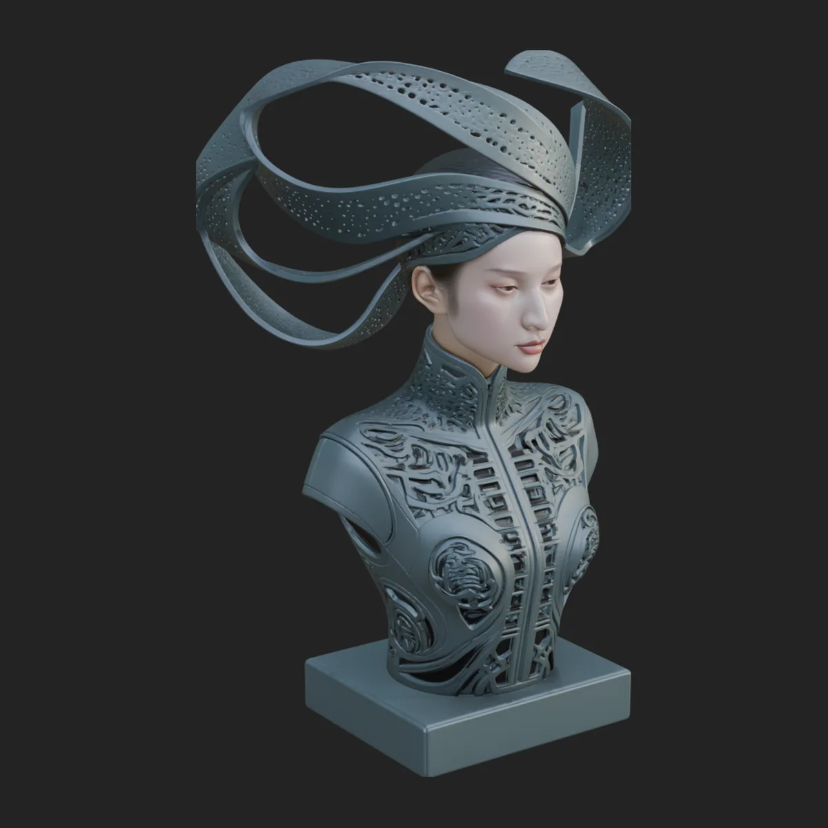 Futuristic Woman Bust Statue Design 13