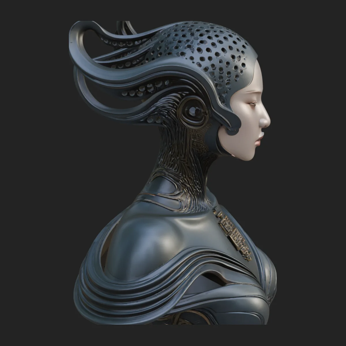 Futuristic Woman Bust Statue Design 16