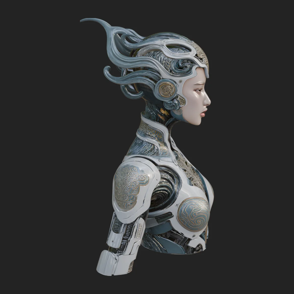 Futuristic Woman Bust Statue Design 17