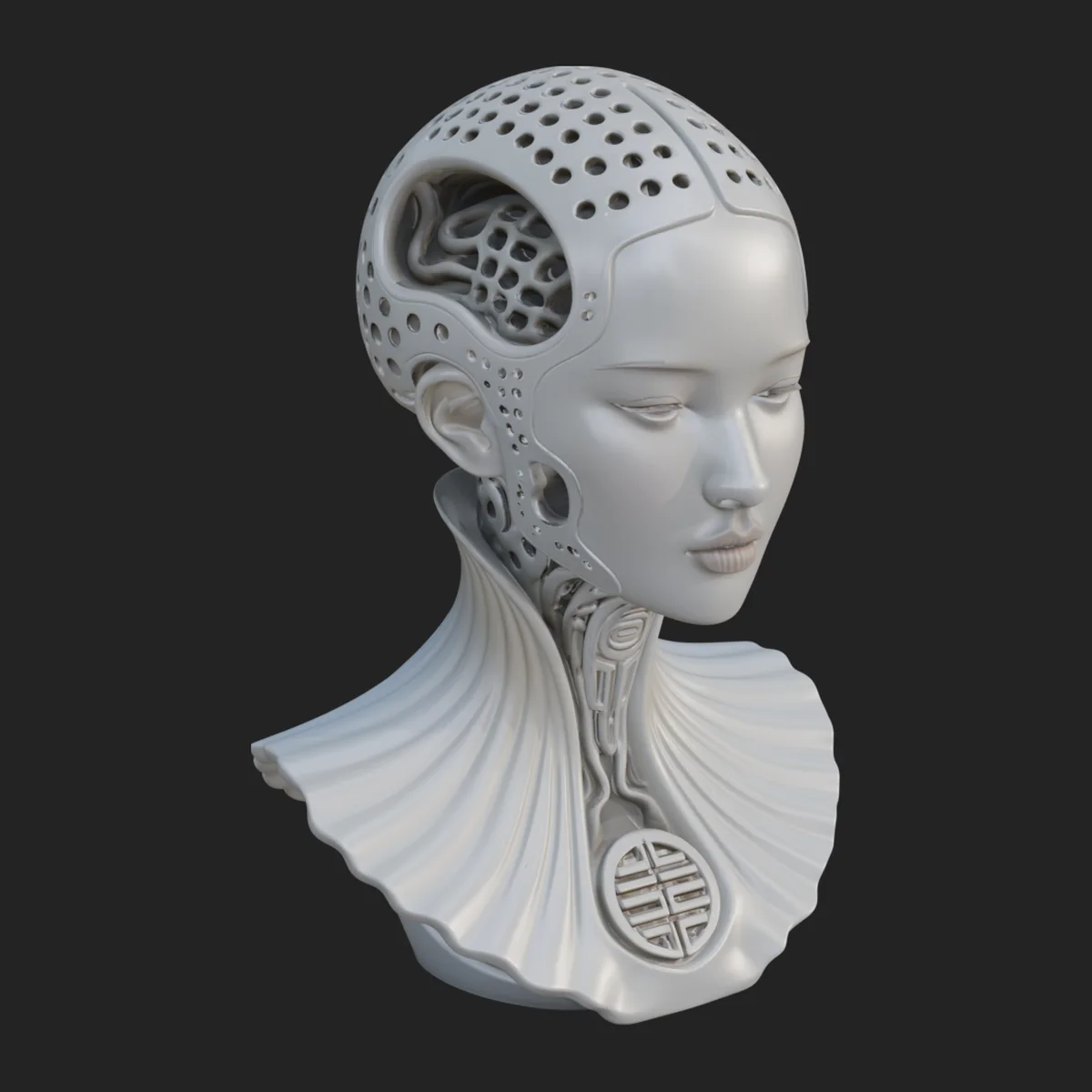 Futuristic Woman Bust Statue Design 19