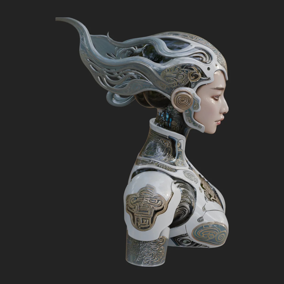 Futuristic Woman Bust Statue Design 5