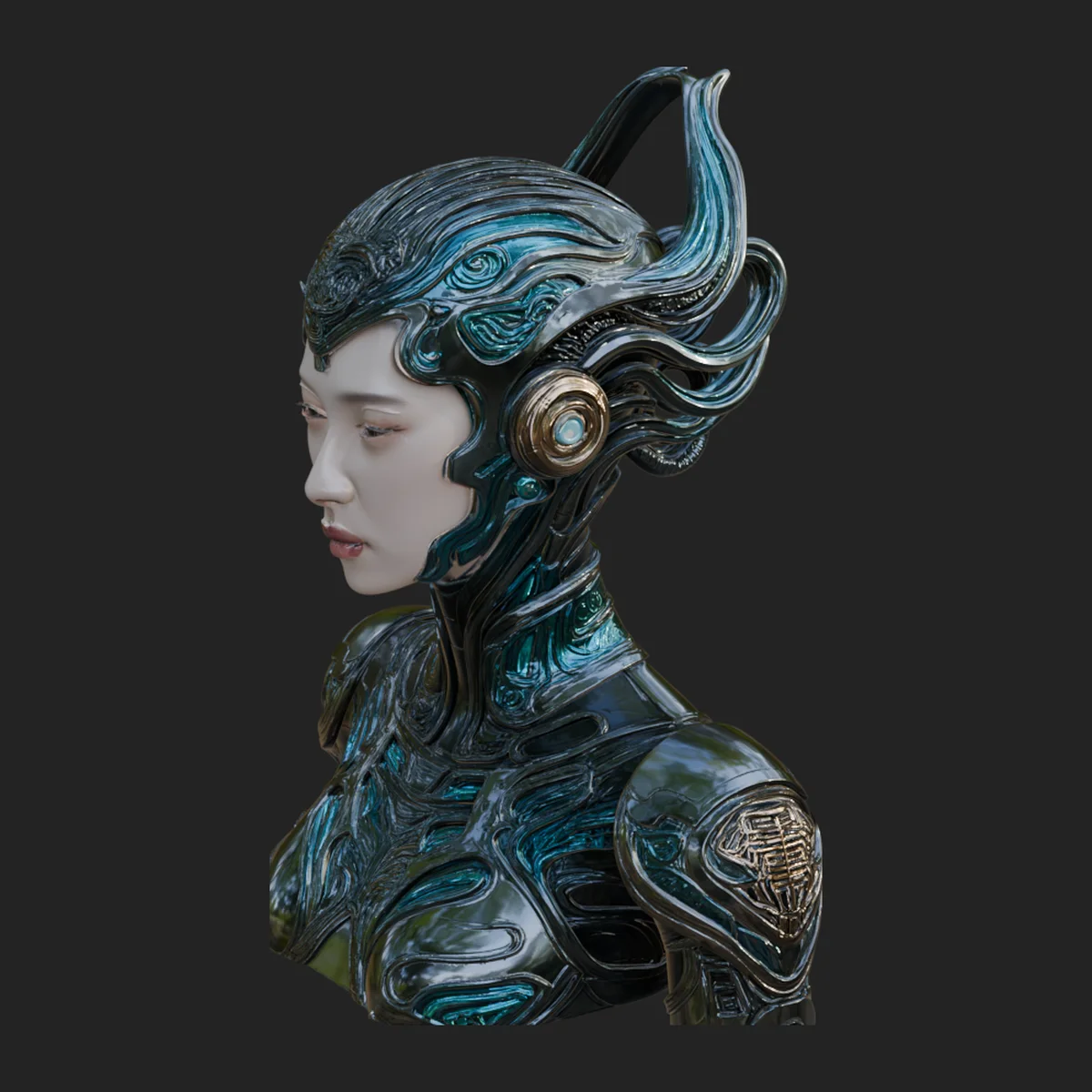 Futuristic Woman Bust Statue Design 6