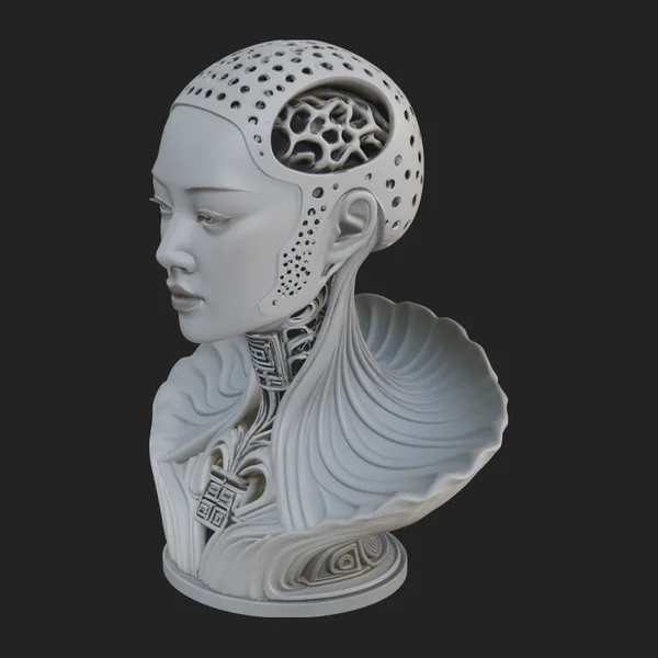 Futuristic Woman Bust Statue Design 7