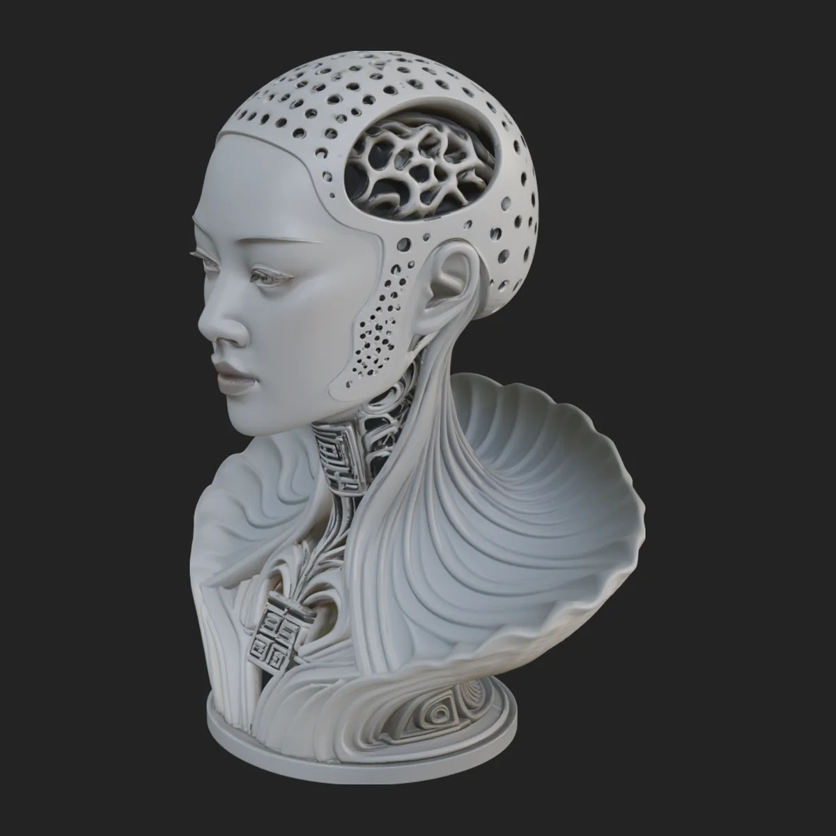 Futuristic Woman Bust Statue Design 7