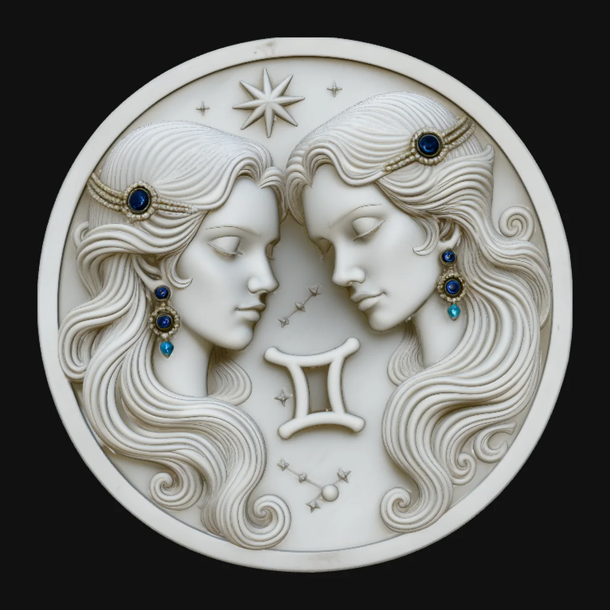 Gemini Zodiac Relief Medallion Pendant Design 1
