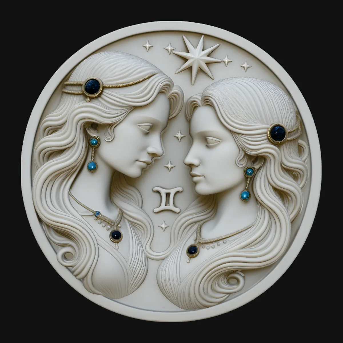 Gemini Zodiac Relief Medallion Pendant Design 2