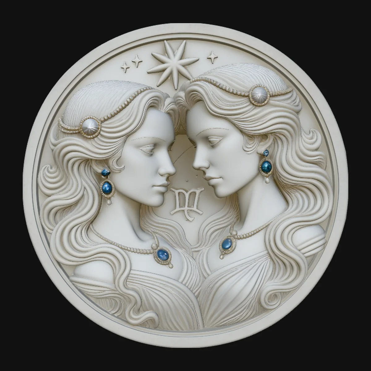 Gemini Zodiac Relief Medallion Pendant Design 3
